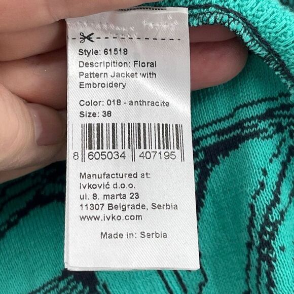 IVKO Anthracite Floral Embroidered Tight-Knit Cardigan Sweater Jacket Size 38 - Picture 5 of 9